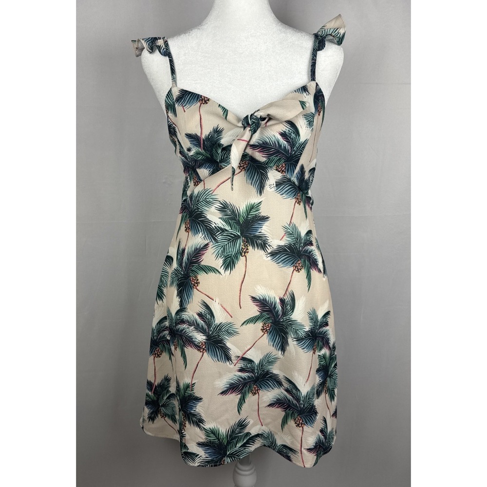 Show Me Your MuMu Dress Women's Medium Green Palm Tree Tie Front Mini Short